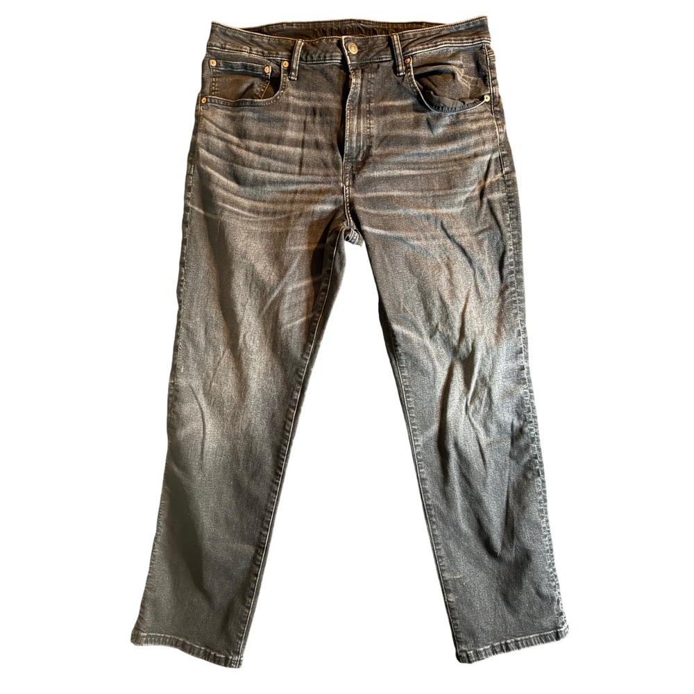 American Eagle Airflex+ Athletic Straight Jeans Mens 38x32 Black Faded Denim